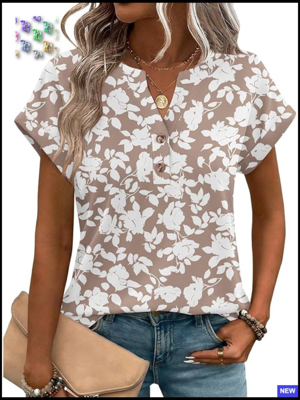 V-Neck Short Sleeve Blouse Boho Chic Casual Work Wear Polyester Spandex